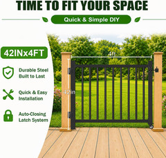 Deck Gate with Wheels, 42In. H X 4Ft. W Black Heavy Duty Steel Anti-Rust Fence D
