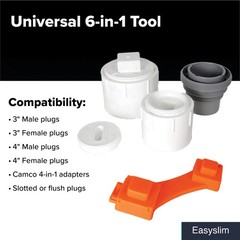 RV Sewer Wrench 6-in-1 Universal 3″ and 4″ Plugs Orange Plastic