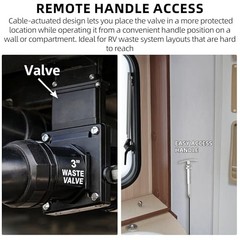 TonGass 3 Inch RV Waste Valve with 72 Inch Cable Handle Kit, Bulkhead Mount Fold