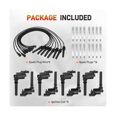 UF378 Set of 8 Ignition Coil Pack 16 Iridium Spark Plug with Wire Set Compati…