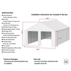 45x25x14FT Metal Garage Barn Shed Galvanized Steel Carport Storage Shed w/2-Door