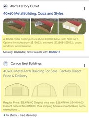 Still on Skids, 2,400 sq ft, 40x60x16 Steel Building kit