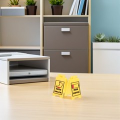 2Pcs Mini Plastic Warning Desk Signs Yellow Office Decor Reusable Caution