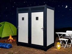 Outdoor Dual Restroom 2-Stall Portable Mobile Toilet w/ 2 Sinks Bathroom & Fan