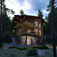 MODERN LOG HOUSE KIT #LH-190 ECO FRIENDLY WOOD PREFAB DIY BUILDING CABIN HOME