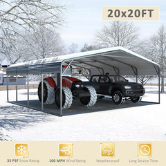 20×20 FT Heavy Duty Metal Carport Canopy for Cars, Trucks, Boats – Gray