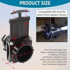 TonGass 3-Inch RV Waste Valve Body with Handle, Durable 3 Inch, Black