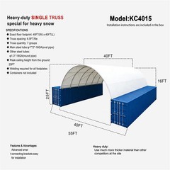 40×40 FT Shipping Container Canopy w/Galvanized Steel Frame & PVC Fabric Cover