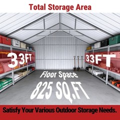 33’x 25’x 14′ Metal Car Garage/Outdoor Storage Shed/Heavy-Duty Steel Barn White