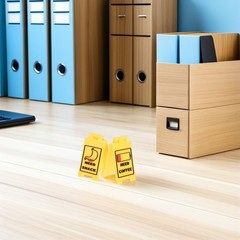 2Pcs Mini Plastic Warning Desk Signs Yellow Office Decor Reusable Caution