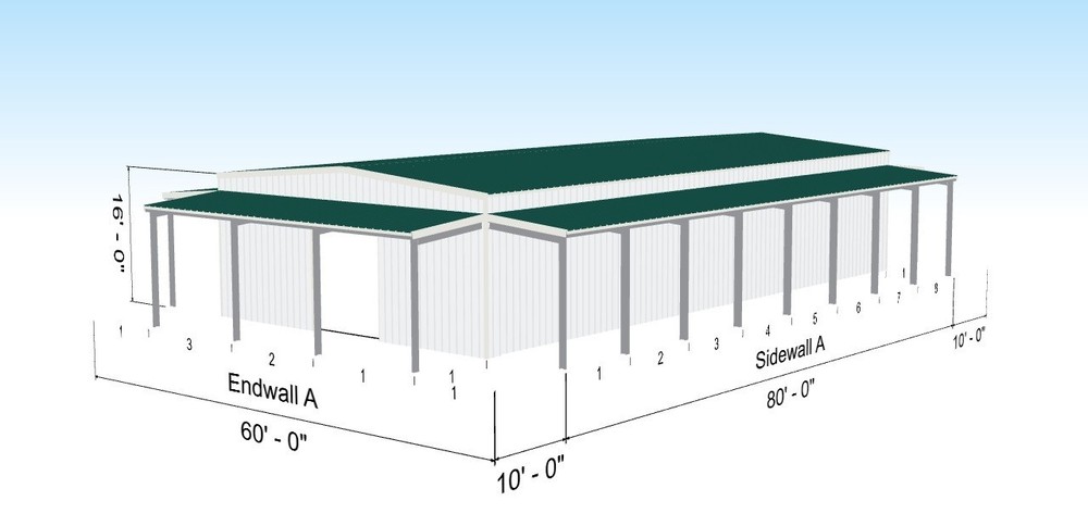 40×80 Steel Building DuroFORM Metal Shop with lean to’s
