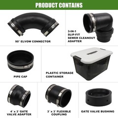 RULLINE RV and Camper Sewer Waste Plumbing Connection System 6PCS SET, Black