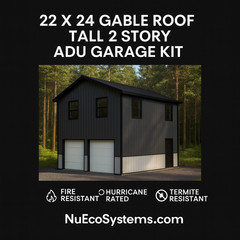 Affordable 22′ x 22′ Tall Lightweight Galvanized Steel Garage and Apartment Kit
