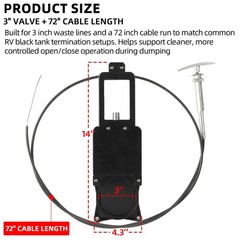TonGass 3 Inch RV Waste Valve with 72 Cable Handle Kit, Bulkhead Black