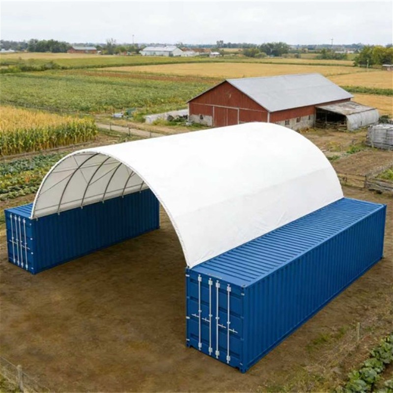 40×40 FT Shipping Container Canopy w/Galvanized Steel Frame & PVC Fabric Cover