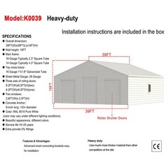 39×39 FT Metal Barn Heavy-Duty with 3 Rolling Doors Metal Garage Storage Shed