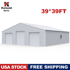 39x39FT White Heavy Duty Metal Barn Steel Building 3 Rolling Doors Korejetmetal