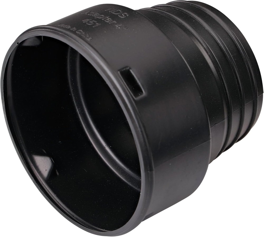 451 HDPE Corrugated Adapter 4-Inch for Sewer & Drain Pipe Connections Black