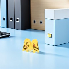 2Pcs Mini Plastic Warning Desk Signs Yellow Office Decor Reusable Caution