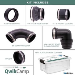 Fernco QwikCamp RV and Camper Sewer Waste Plumbing Connection RVKIT1, Black