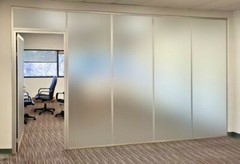 CGP Office Partitions, Frosted Glass Aluminum Wall 13’x9′ w/Door, Clear Anodized