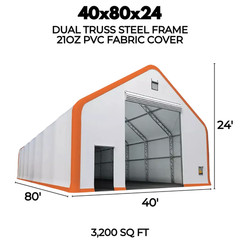40x80x24 DUAL TRUSS *21oz PVC* Canvas Fabric Storage Building Shelter Barn Shop