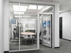 CGP Office Partition System, Glass Aluminum Wall 9′ x 9′ w/ Door, Clear Anodized