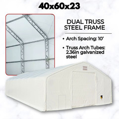 40’x60’x23′ HEAVY DUTY Dual Truss 30 oz PVC Fabric Storage Building