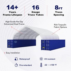 40’x40’x15′ Double Truss Peak Container Canopy Shelter 22oz PVC Canopy Shelter