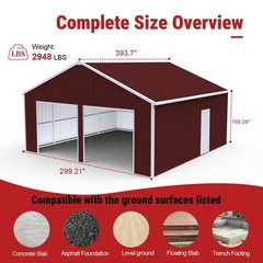33′ x 25′ x 14′ Metal Car Garage/Outdoor Storage Shed/Heavy-Duty Steel Barn
