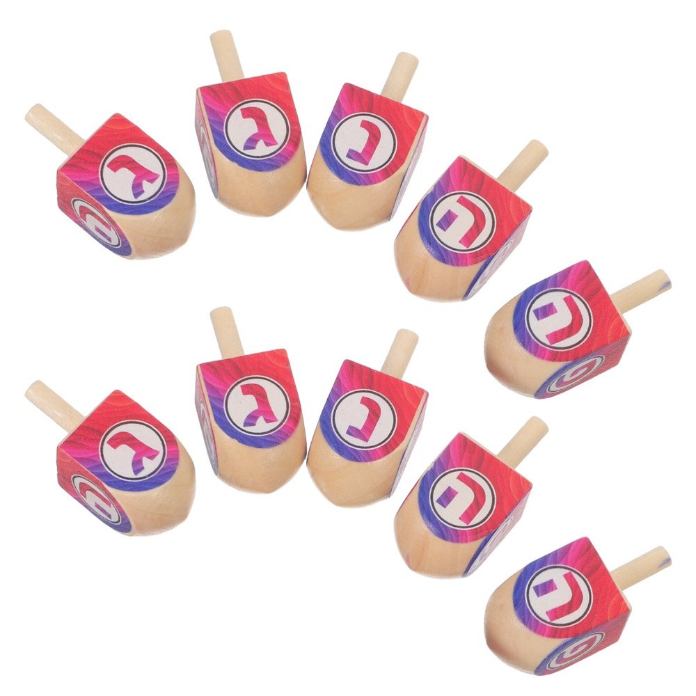 10 Pcs Festive Wooden Top Dreidel Craft Decor Chanukah Party Favor Dreidels