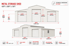 42’x30’x13′ Metal Garage Shed Barn Outdoor Storage Heavy Duty Galvanized Steel