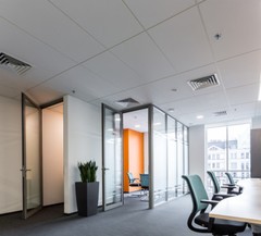 CGP Office Partition System, Glass Aluminum Wall 9′ x 9′ w/ Door, Clear Anodized