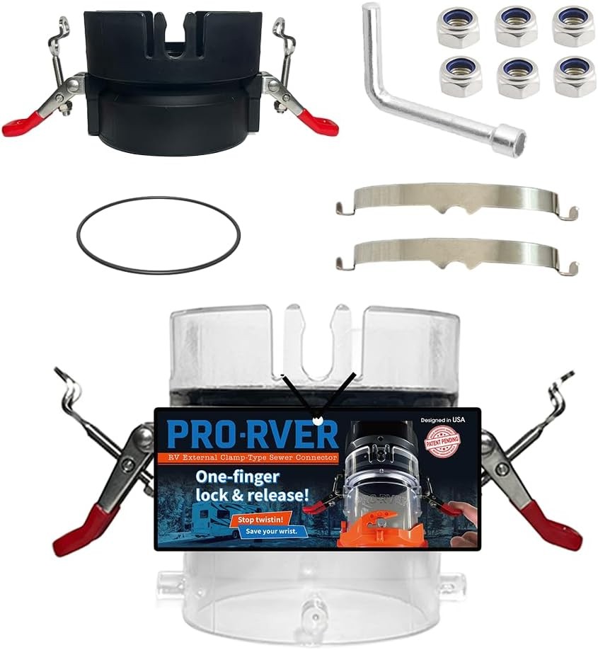 FULL SET RV Sewer Hose Connector – Patented Push-Lock + Clamp-Lock System, Leak-