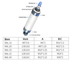 1pc MAL-16/20/25/32/40 Bore Mini Pneumatic Air Cylinder Single Rod Double Acting