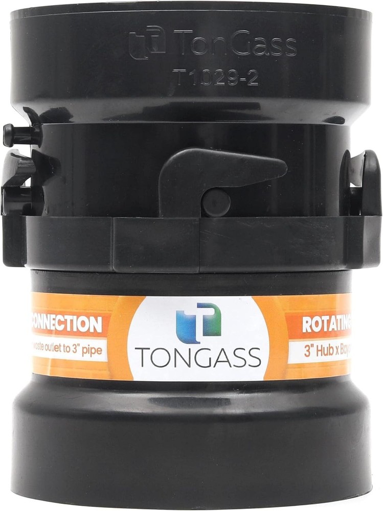 TonGass (Combo Pack) RV Sewer Hose Fitting Adapter to PVC, 3 inches, Black
