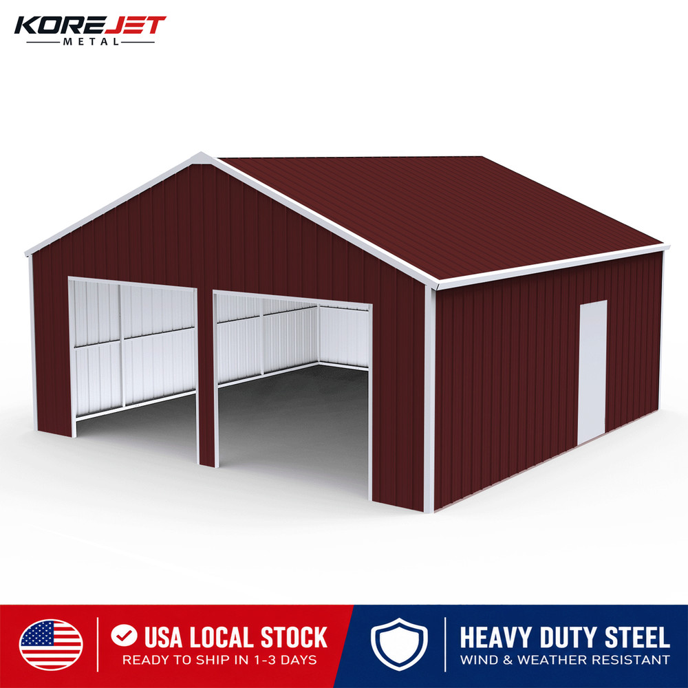 22′ x 23′ x 13′ Metal Car Garage/Outdoor Storage Shed Galvanized Steel Barn Red