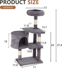 | 36″ Cat Tree Tower | Light Gray | Multi-Level Indoor Activity Center with Sisa