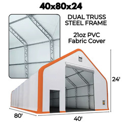 40x80x24 DUAL TRUSS *21oz PVC* Canvas Fabric Storage Building Shelter Barn Shop