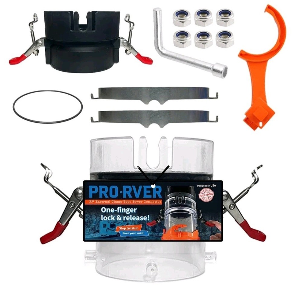 PRO-RVER FULL SET RV Sewer Hose Connector – Patented Push-Lock + Clamp-Lock