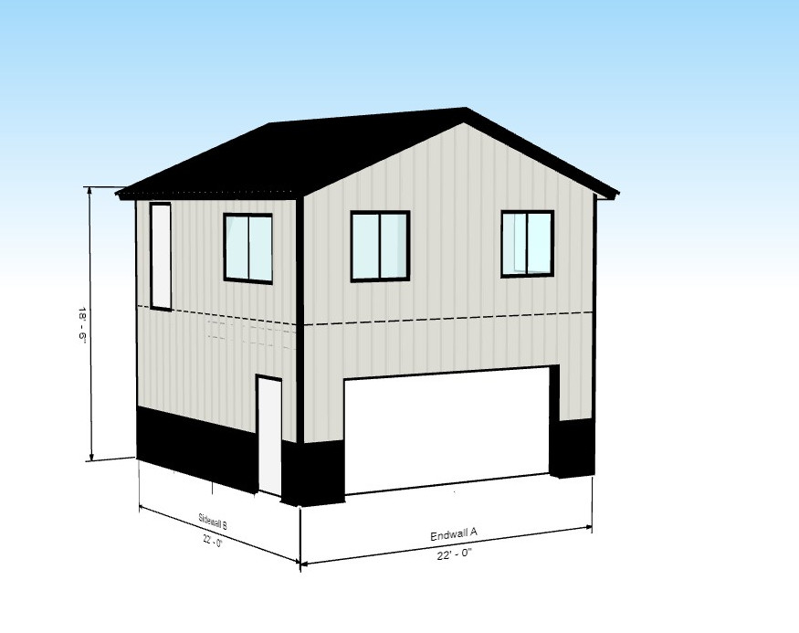Affordable 22′ x 22′ Tall Lightweight Galvanized Steel Garage and Apartment Kit