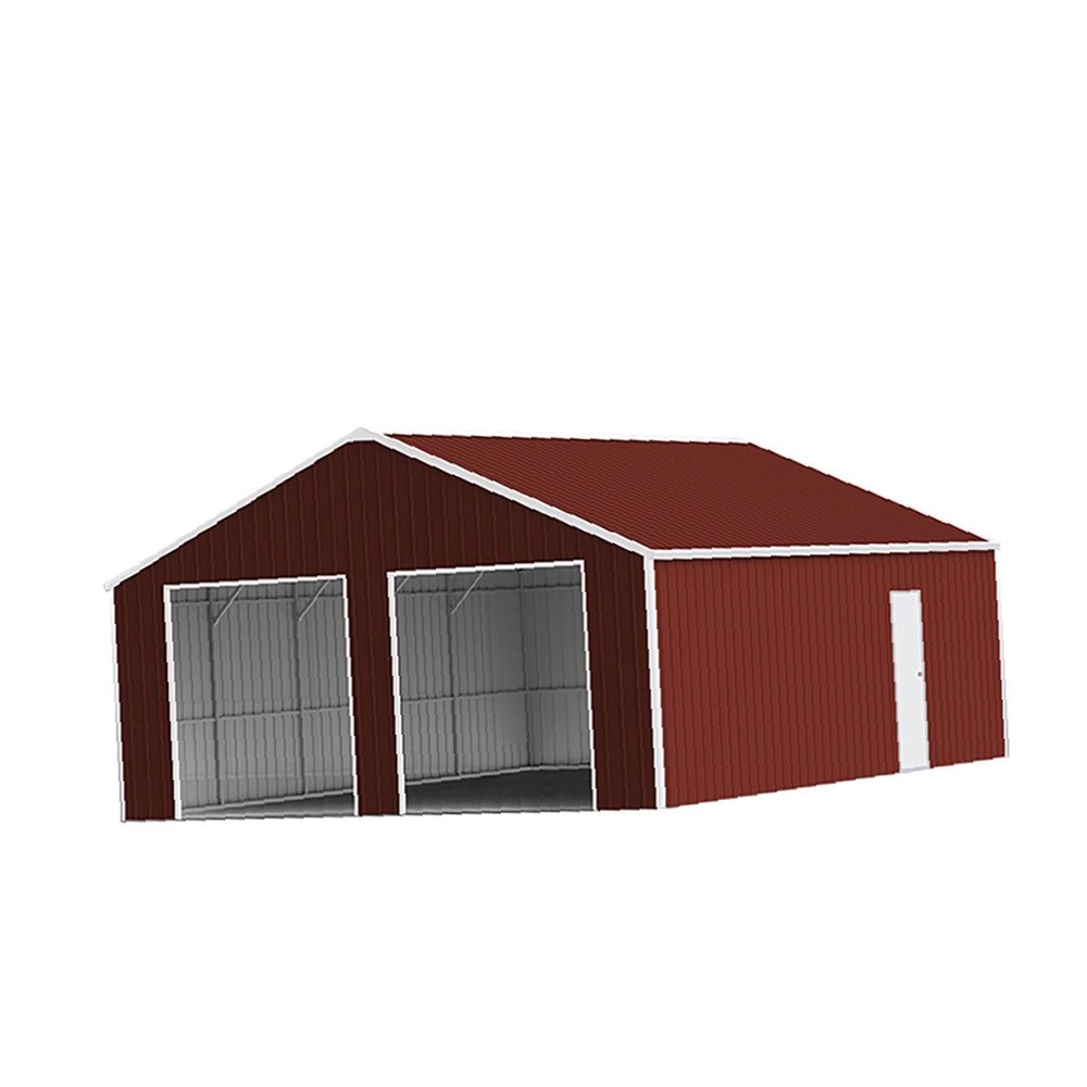 22FT x 23 FT Double Garage Steel Barn Shed – Red-Brown Heavy Duty Metal