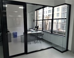 CGP Office Partition System, Glass Aluminum Wall 19′ x 9′ w/Door, Black Painted