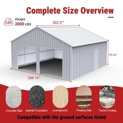 22′ x 23′ x 13′ Metal Car Garage/Outdoor Storage Shed Galvanized Steel Barn