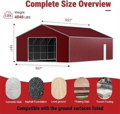 46x25x15 FT Outdoor Heavy-Duty Metal Garage Barn Shed Reinforced Steel Carport