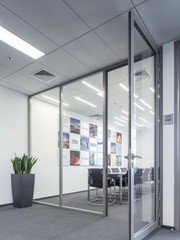 CGP Office Partition System, Glass Aluminum Wall 9′ x 9′ w/ Door, Clear Anodized