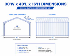30x40x12 DuroSpan Steel Building Clear Span Prefabricated Garage Kit Snow Rated