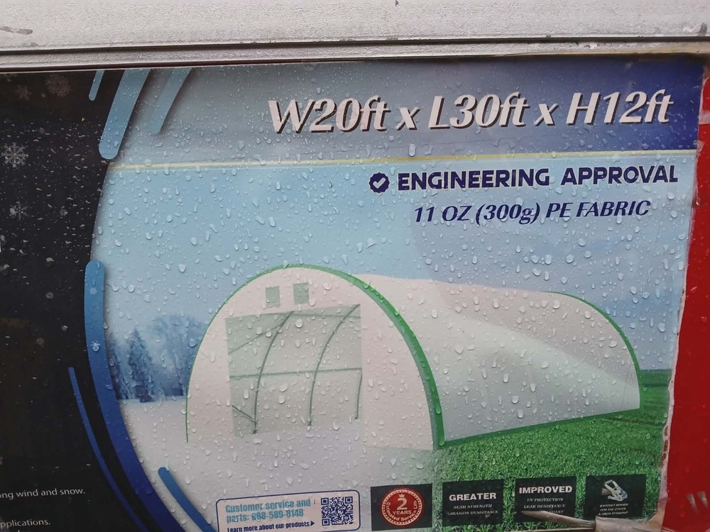 20ft x 30ft x 12ft Arched PE Fabric Tunnel garage, Metal Frame White/Green