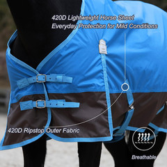 420D Ripstop Lightweight Horse Turnout Sheet, No Fill, Water-Resistant & Breatha