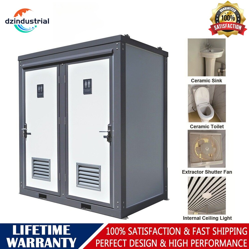 Bastone Dual Stall Portable Restroom Outdoor Mobile Toilet w/ 2 Sinks Bathroom